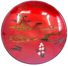 Vintage New Mexico 1960s Wood Plastic Lacquer Souvenir Tray Plate Red Black Folk