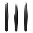 3pc Professional Precision Tweezer Set   Stainless Steel Slant Point Tip Eyebrow