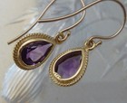 Elegant 9ct Solid Gold Vintage Insp Natural Amethyst Drop Earrings E7