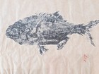 Signed  16 X 20  Vintage Japanese Gyotaku Fish Rubbing Framed   Matted