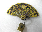 Damascene  Fan Midas Toledo Spain Hang Tag Articulated Yellow Green Gold Quijote