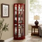 Classic 6 Tier Lighted Corner Curio Display Cabinet With Glass Doors Shelves