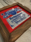 Vintage Budweiser Beer Foil Art Label Framed Advertising Sign 1970s Bar Man Cave