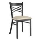 Black Cross Back Metal Restaurant Chair With Light Gray Vinyl Padded Seat