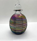 Vtg Iridescent Art Glass Applied Swirls Perfume - Cologne Bottle With Stopper