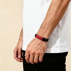 Men s Black Red Braided Leather Bracelet Double Layer Magnetic Clasp