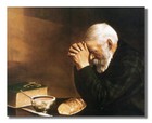 Daily Bread Man Prays Table Grace Religious Picture Gold Frame Art Print 16x20