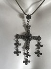 Large Vintage Mexico Eagle Mark Ornate Sterling Silver Yalalag Cross Pendant 18   