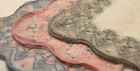 Set Of 3 Matching Lily Valley Flocked Floral Nylon Handkerchiefs Hanky Vintage
