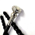 36  Wooden Walking Stick Silver Brass Knob Handle Handmade Black Wood Cane
