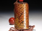 Gold Makie Lacquered Inro With Hyotan Netsuke  Edo Original Netsuke Inro Antique