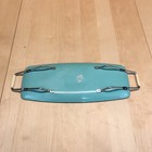 Vintage Mid Century Modern Enamel Bread Serving Tray 14  Turquoise Wheat Mcm