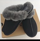 Ugg Scuffette Ii Black grey Suede Slip-on Slippers Women s Sheepskin Shoes Sz 11
