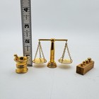 Miniature Brass Balance Scale With Weights   Mortar   Pestle Vintage