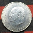 83  Silver 10-lira  May 27th 1960 Revolution Turkey  Crescent   Star  Km  894