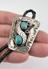 Vintage Navajo Nickel Silver High Grade Royston Turquoise Stamped Bolo Tie