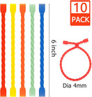 Gesipor 10 Pcs 6-inch Silicone Cable Ties - Reusable Twist Ties Bendable Steel-c