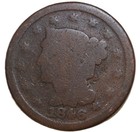 1846 Braided Hair Large Cent-tall Date Choice Ag   Free Shipping- Smh-389