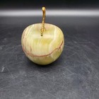 Vintage Stone Apple Figurine Banded Marble Brass Leaf Decor