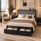 Twin full queen Size Metal Bed Frame  Upholstered Headboard Platform Bed W charg