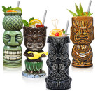 Set Of 4 Ceramic Tiki Mugs Cocktail Glasses Vintage Hawaiian Bar Party Cups