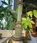 Antique French Table Lamp 19th Century Empire Column Ornate Green Gold Rare