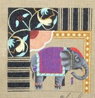 Needlepoint Canvas Hand Painted 18 Mesh Signed Elephant And Flowers Leigh 4732