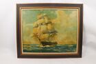 Vintage 70s Mid Century Modern Mcm Sweden Nautical Boat Sea Framed Art Painting