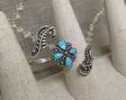 Carolyn Pollack Turquoise Sterling Silver Feather Flower Double Ring Relios Sz 8
