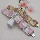 Vtg Pair Of Thermoset Pink White Brown Cream Gold Silver Tones 7 1 2  Bracelets
