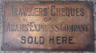 Antique Brass  adams Express Company Travelers  Cheques Sold Here  Store Display