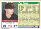 Paul Faries Authentic Signed Autographed Trading Card Coa