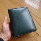 Vtg Franklin Quest Green Leather Compact 6-ring Zip Planner Binder W atlas Paper