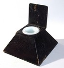 Antique Metal Pyramid Inkwell With Milk Glass Insert
