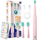 Kids Electric Toothbrush Sonic Soft Bristle Rechargeable 5 Modes 4 Heads Pink