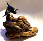 John Perry Killer Whale Orca Burl Wood Base Sculpture Mcm Mid Century Modern