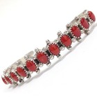 Unsigned 925 Sterling Silver Southwest Style Coral Row Cuff Bracelet 7  Jewelry