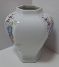 Vintage Hollohaza  Vase W floral Pattern 1831 Hexagon Shape Porcelain