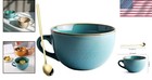 24 Oz Large Blue Ceramic Coffee Mug   Soup Bowl With Spoon - Elegant Gift