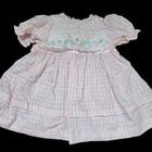 Vtg Baby Togs Dress 24 Months Pink White Gingham Flower Applique Bow Buttons