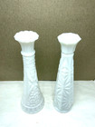 Pair Of Vintage Mcm Milk Glass Vases Great Condition Both 9  Tall 