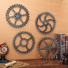 4 Pieces Wooden Industrial Steampunk Style Gear Wheel Wall Decor  Silver