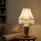 Set Of 2 White Embossed Fabric Floral Bell Scalloped Fringe Lamp Shades Victoria