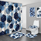 Lqcool 4pcs Blue Bathroom Set Geometric Shower Curtain Set Modern Art Shower Cur