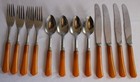 Vintage Bakelite Butterscotch Stainless Service 4 Flatware Knives forks spoons