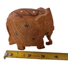 Wooden Embellished Elephant Figure Hand Carved Statue Figurine Sculpture Vintage