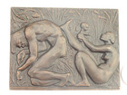 Beautiful Hungarian Bronze Plaque nude Family By Andor Meszaros 1900-1972 100x76