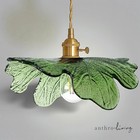 New Anthro Vintage Green Glass Hanging Retro Gold Floral Pendant Light Fixture