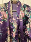Japanese Kimono Robe     Purple Peacock Floral Print     One Size  B2 