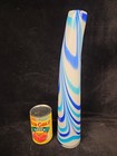 Blown Art Glass Blue Teal White Swirl 16  Tall Curved Vase Vintage Mcm